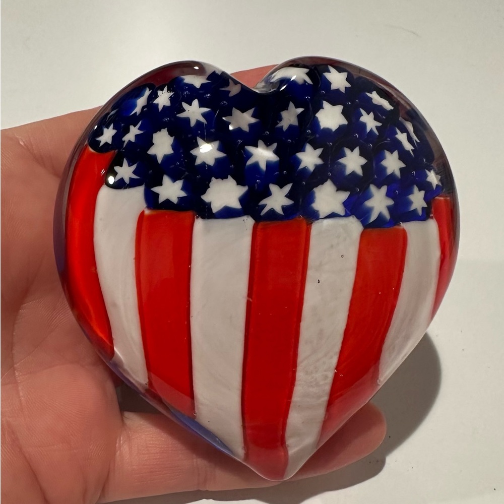 Glass Art USA flag paper weight